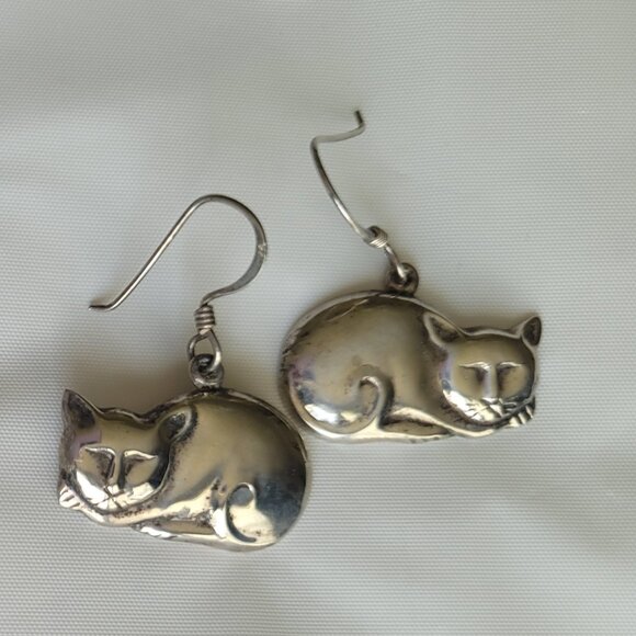 Sterling Cat Earring & Sterling Ballerina Cat Pin - Picture 2 of 14